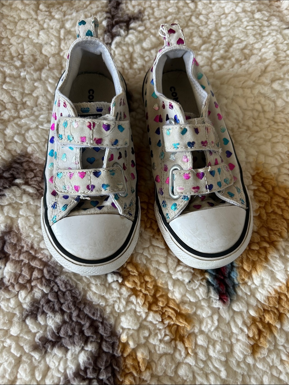 Converse White Kids Sneakers with Multicolor Heart Details